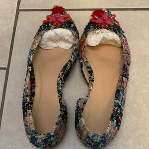 Embellished Multicolor Tweed Women's Ballet Flats